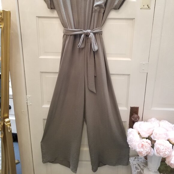 Mystree Jade Green Pantsuit Romper Overalls w/ Pocket & Belt - Picture 2 of 7